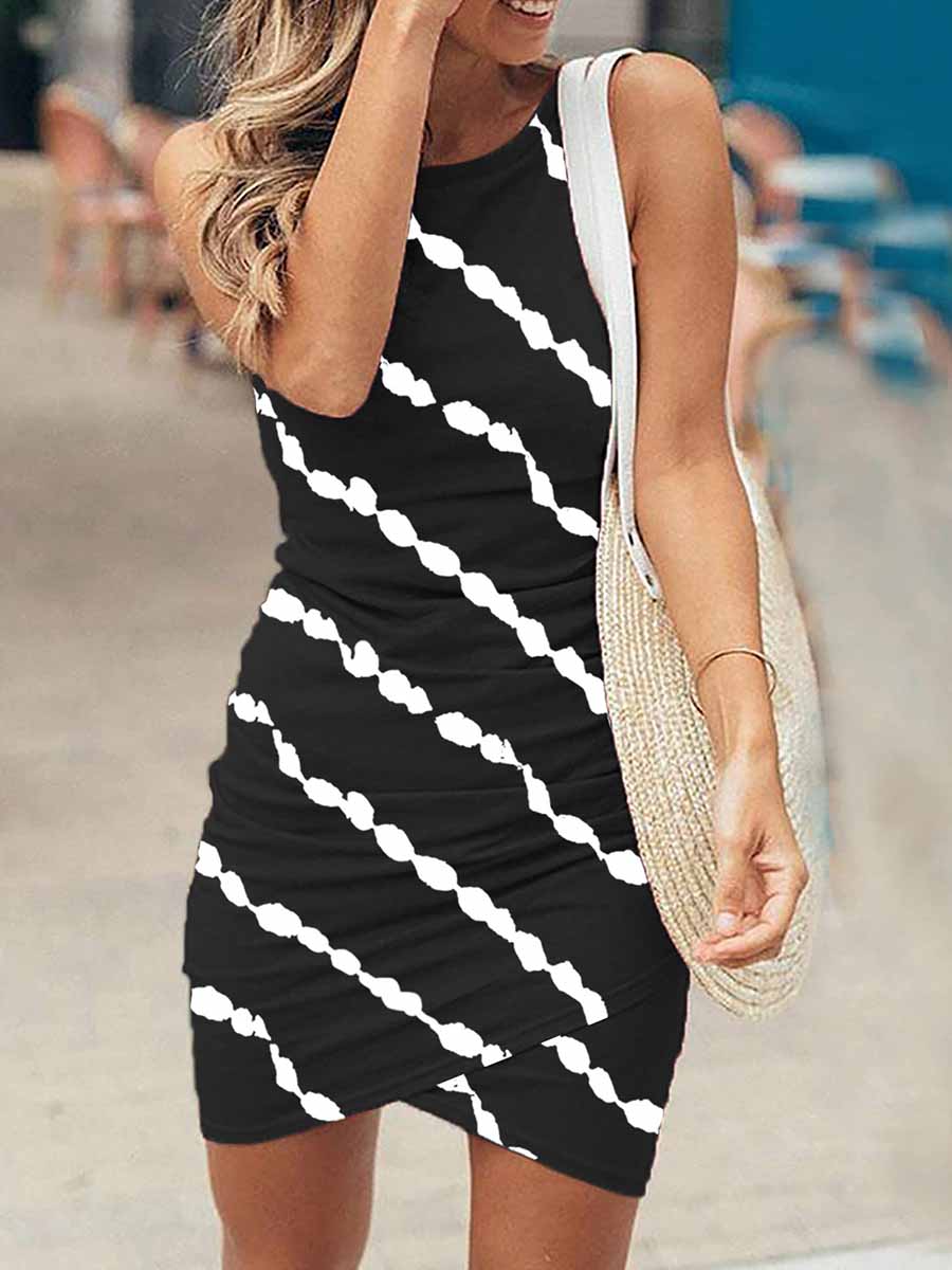 Tie-dye Gradient Diagonal Stripe Print Suspender Dress