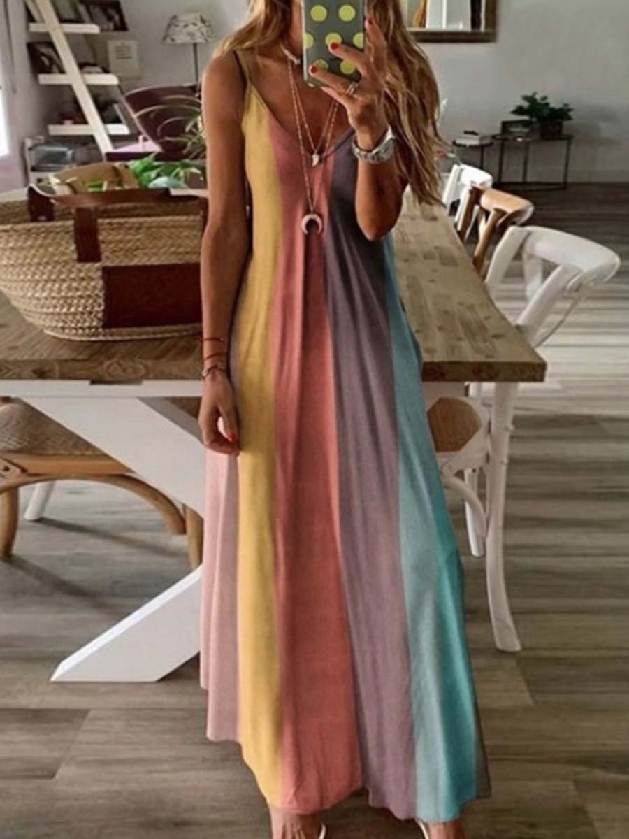 Amsoin Multicolor Tie-Dye Sling Dress