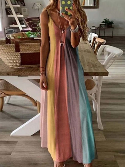Amsoin Multicolor Tie-Dye Sling Dress