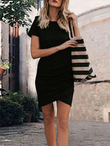Amsoin Daily Round Neck Mini Dress