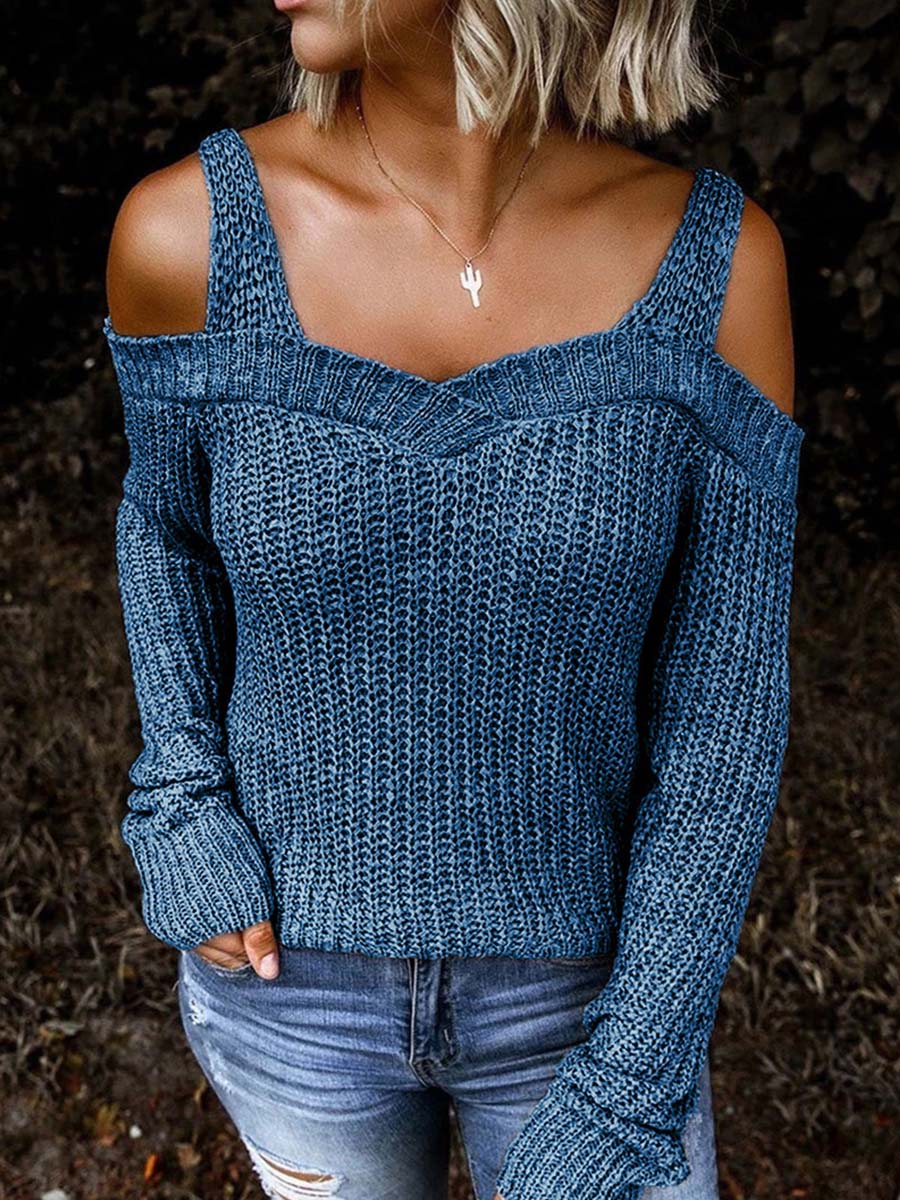 Amsoin off-Shoulder Knitted Sweater