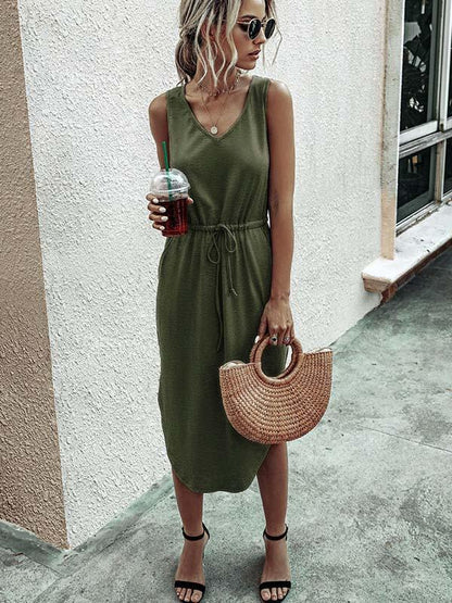 Amsoin Casual V-Neck Vest Dress