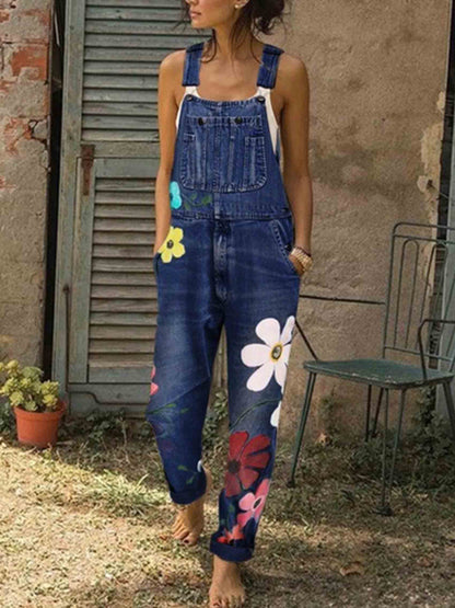 Amsoin Flower Printed Jeans