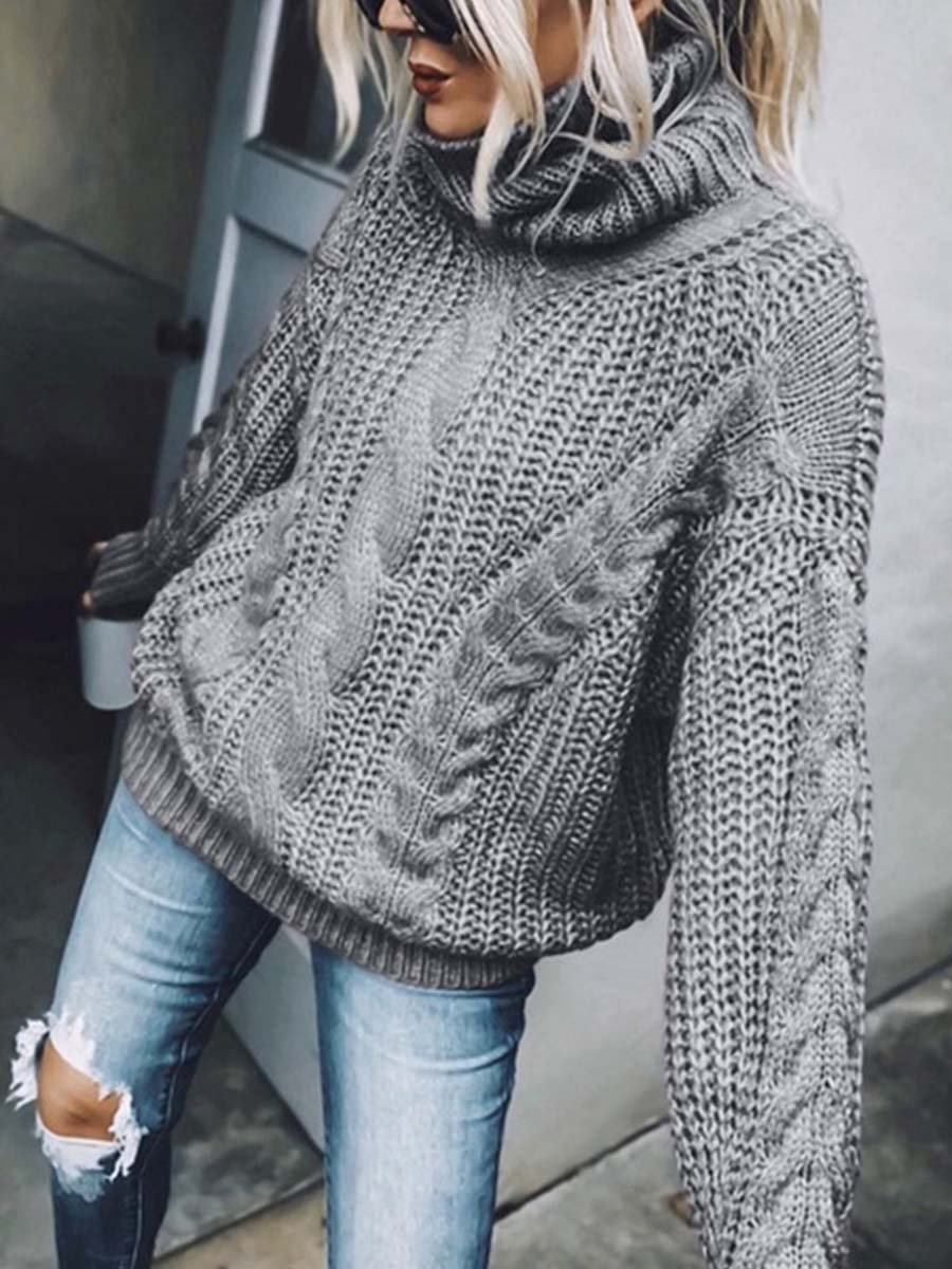 Amsoin Fashion Solid Color Knit Sweater