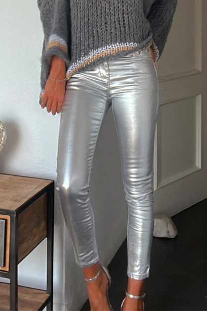 Amsoin Slim Fit Faux Leather Leggings Pants with Pockets