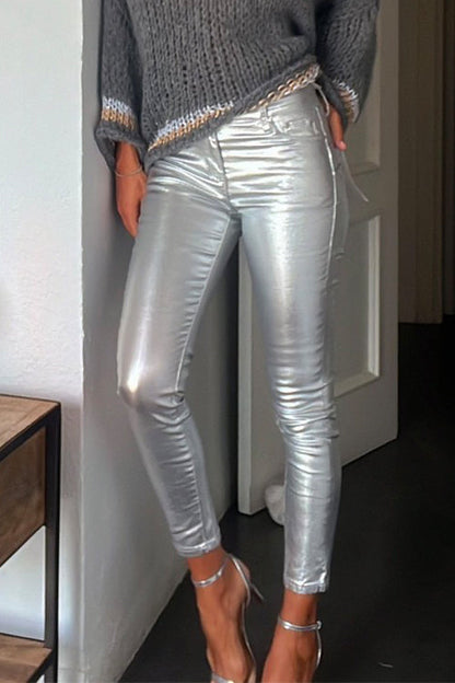 Amsoin Slim Fit Faux Leather Leggings Pants with Pockets