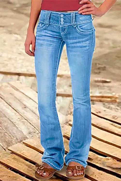 Amsoin Button Bell Bottom Jeans with Pockets