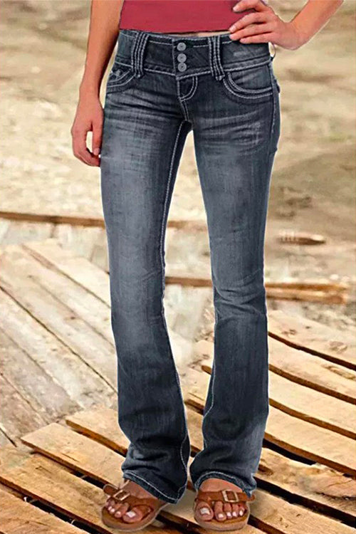 Amsoin Button Bell Bottom Jeans with Pockets