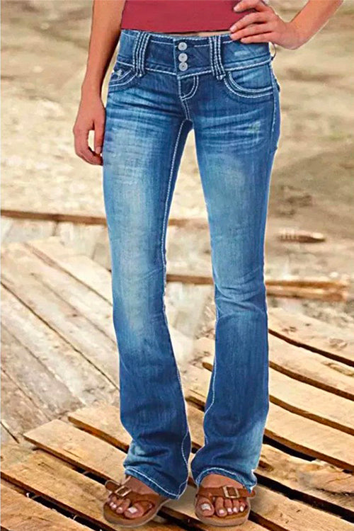 Amsoin Button Bell Bottom Jeans with Pockets