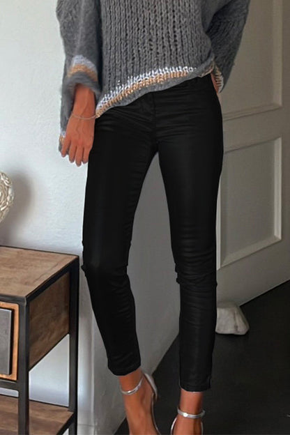 Amsoin Slim Fit Faux Leather Leggings Pants with Pockets