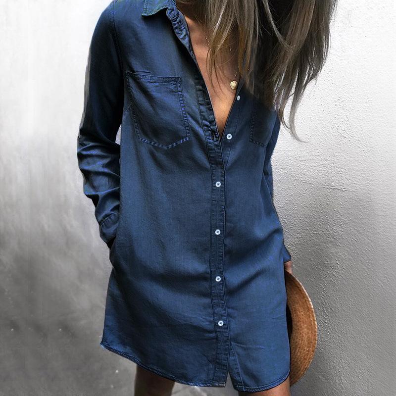 Amsoin Stylish Denim Shirt Dress