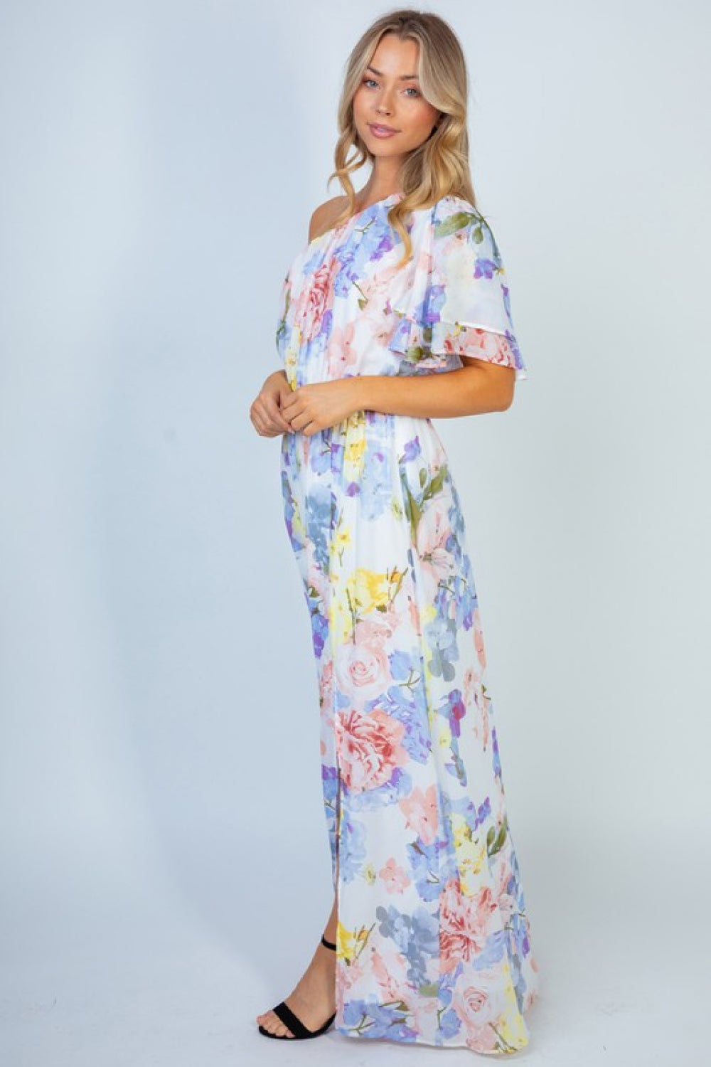 White Birch Garden Diva Floral One-Shoulder Maxi Dress