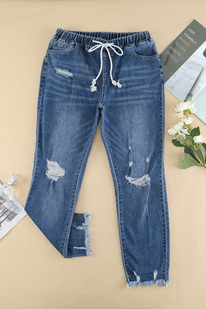 Amsoin Elasticated Lace-up Jeans