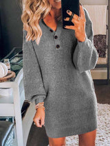 Casual Solid Patchwork V Neck Straight Dresses(3 Colors)