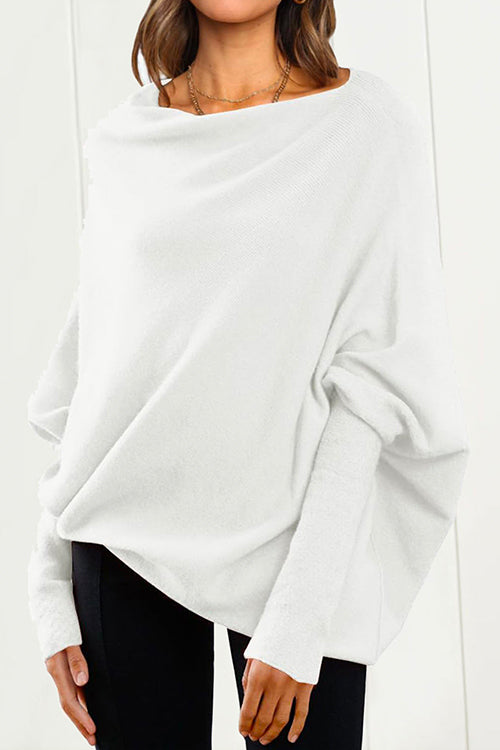 Solid Batwing Sleeves Slouchy Knit Sweater