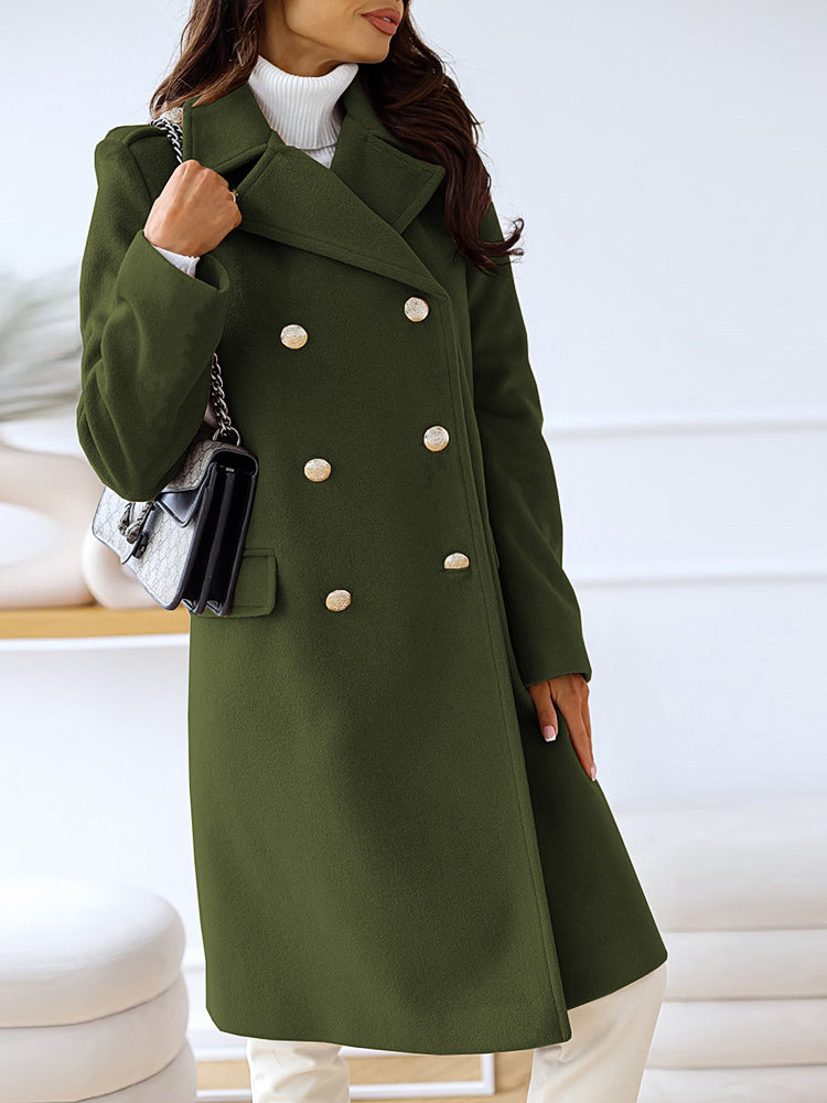 Amsoin Lapel Double Breasted Woolen Coat