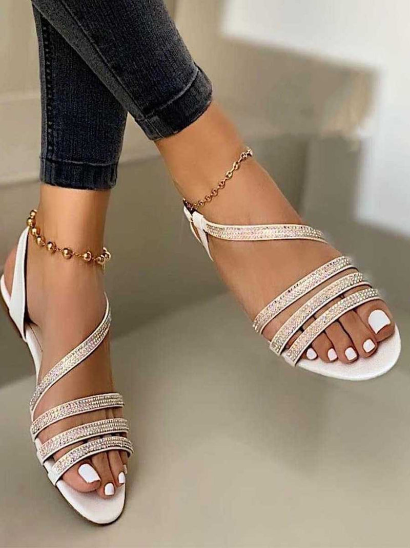 Amsoin Flat Breathable Rhinestone Fashion Sandals