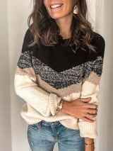 Amsoin Casual Multicolor Stitching Sweater