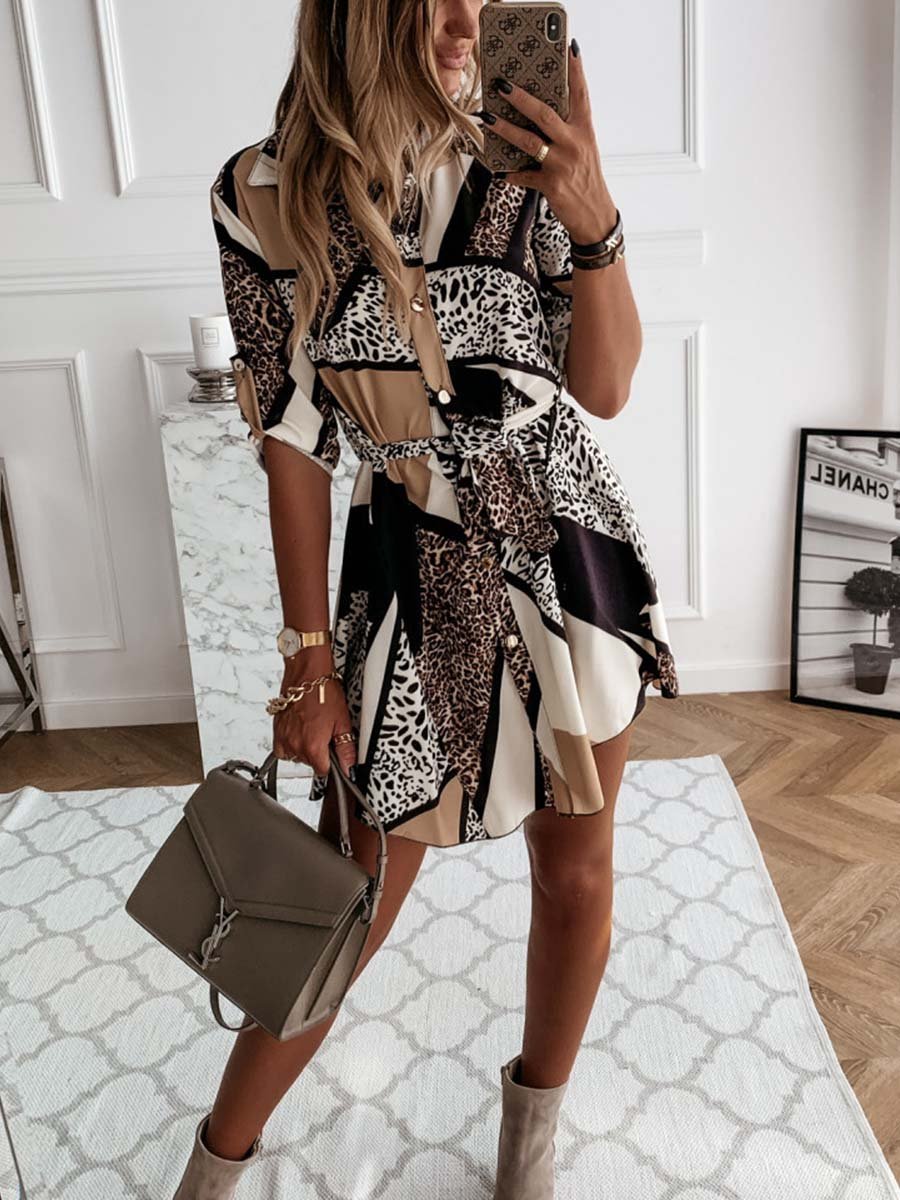 Amsoin Splicing Shirt Dress