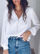 Amsoin Button Lace Shirt