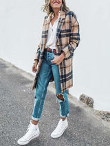 Amsoin Loose Plaid Wool Coat