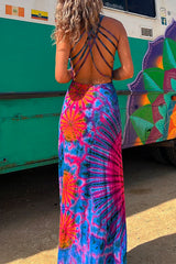 Amsoin Criss Cross Backless Tie Dye Maxi Cami Dress