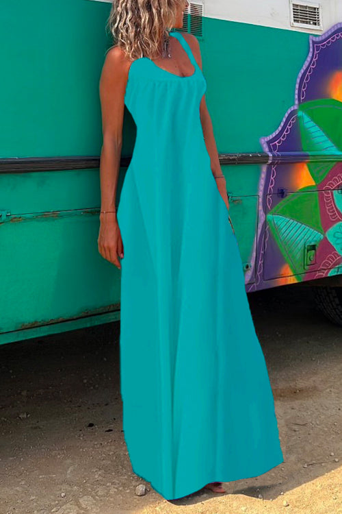 Amsoin Solid Criss Cross Backless Maxi Cami Dress