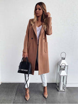 Amsoin Lapel Pocket Woolen Coat