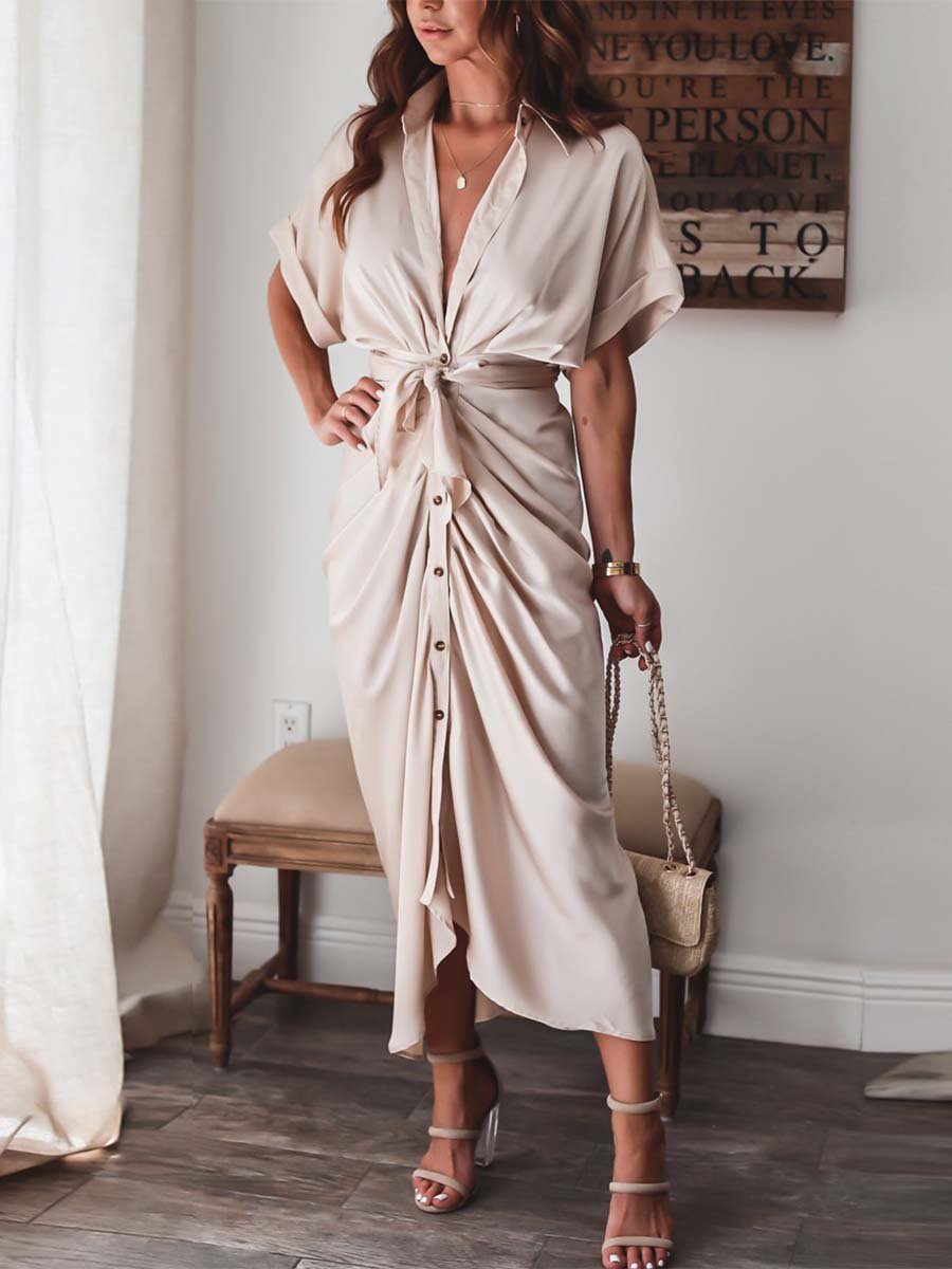 Amsoin High Waist Belt Dress