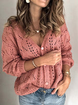 Amsoin Hollow V-Neck Knit Cardigan