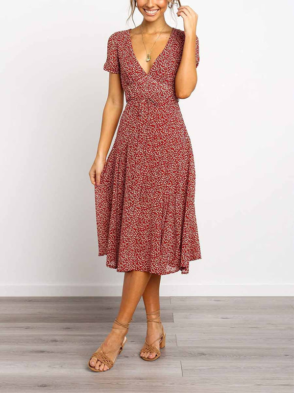 Amsoin Print Dot Belt Dress