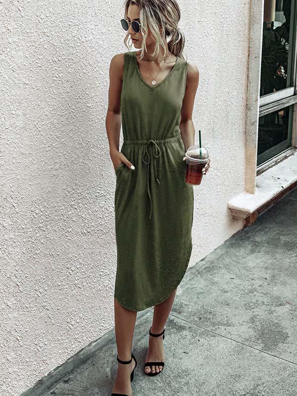 Amsoin Casual V-Neck Vest Dress