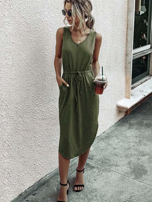 Amsoin Casual V-Neck Vest Dress