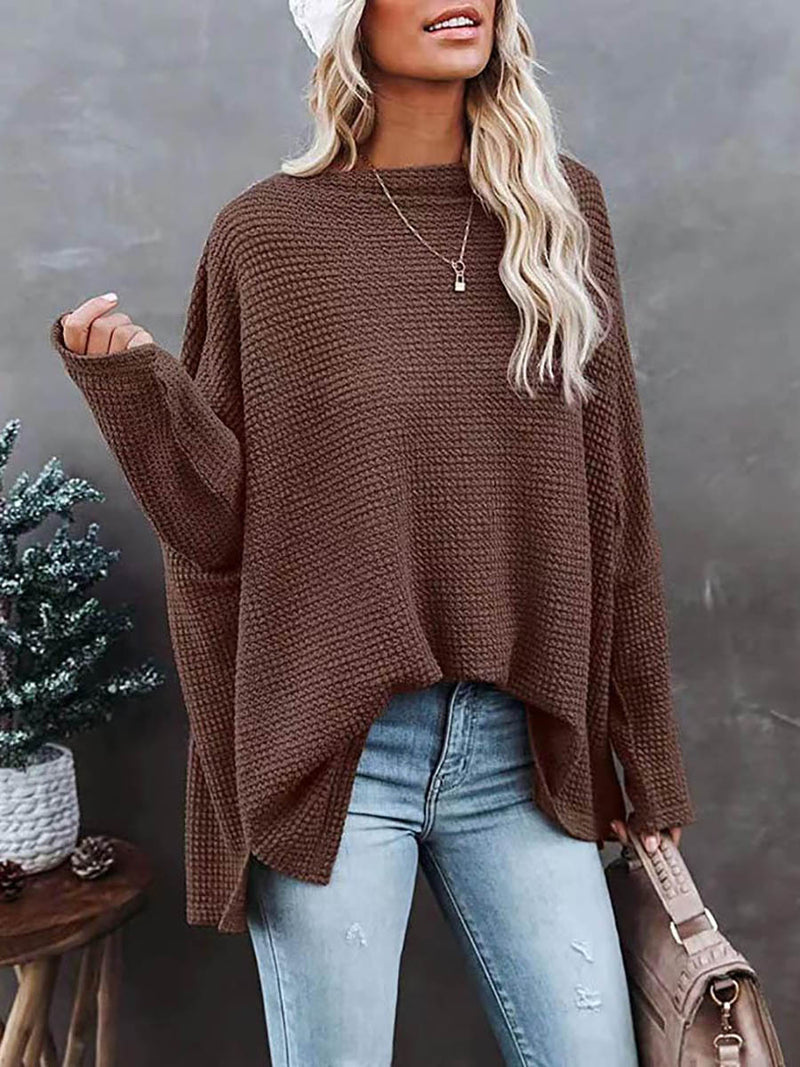 Amsoin Solid Color Knitted Bat Long Sleeve Sweater