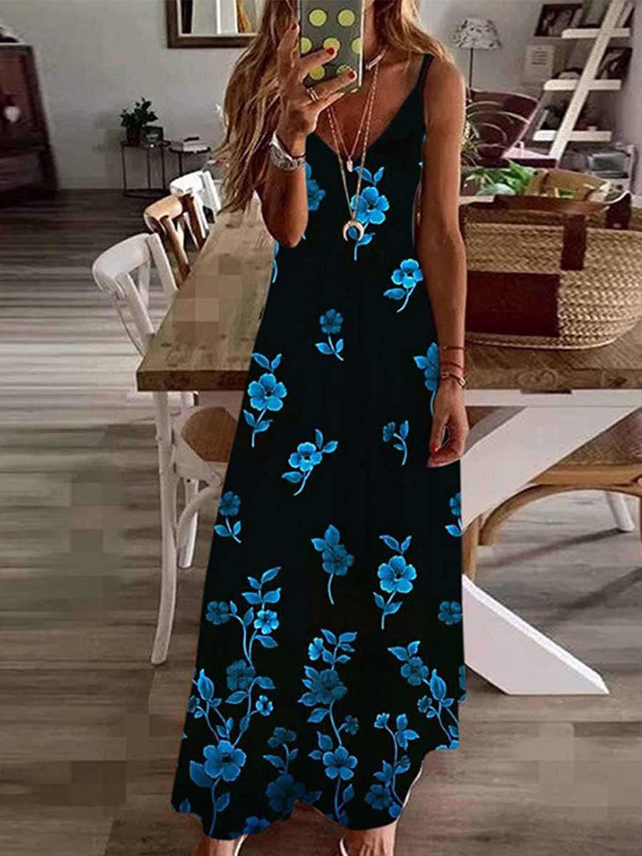 Amsoin Flower Print Sling Dress