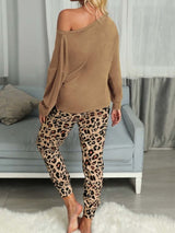 Amsoin Leopard Pocket Off-shoulder Two Sets