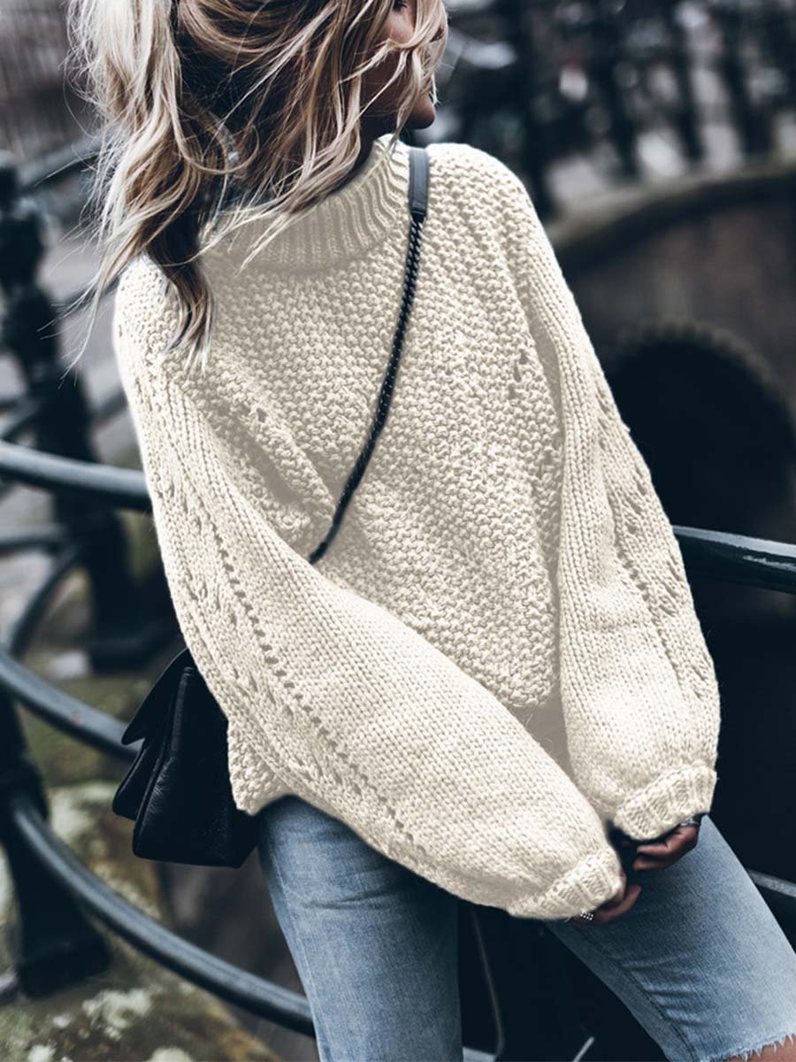 Amsoin Solid Color Pullover Hollow Jumper