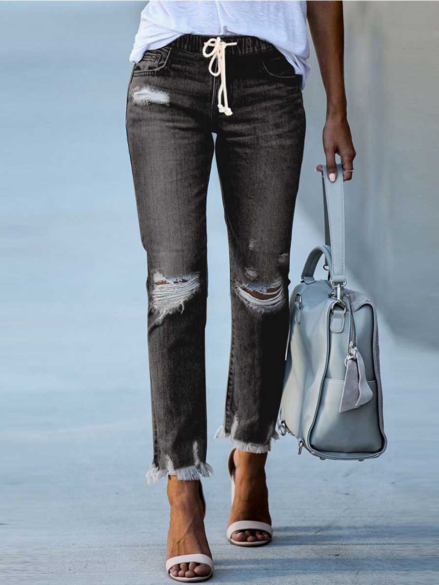 Amsoin Elasticated Lace-up Jeans