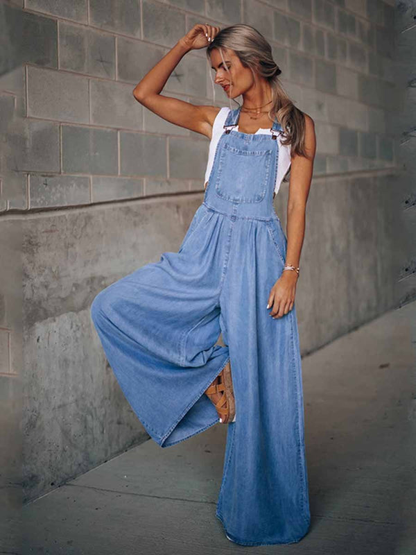 Amsoin Loose Denim Pocket Jumpsuit