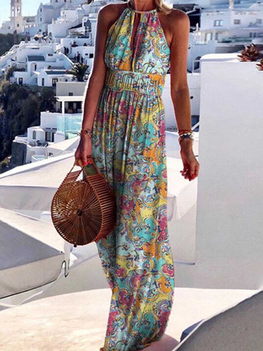 Amsoin Sexy Printed Maxi Dress