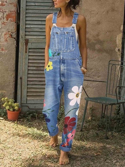 Amsoin Flower Printed Jeans