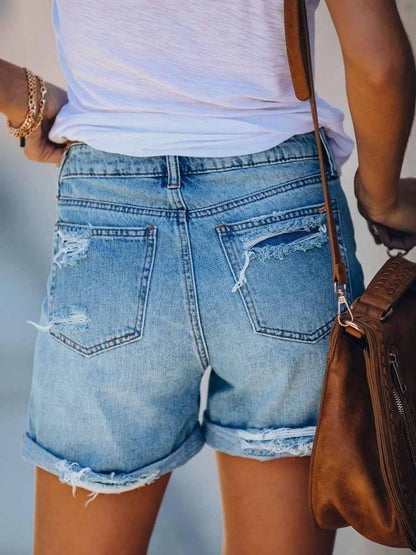 Amsoin Ripped Holes Jean Shorts