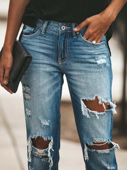 Amsoin Retro Style Ripped Jeans