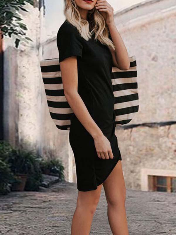 Amsoin Daily Round Neck Mini Dress