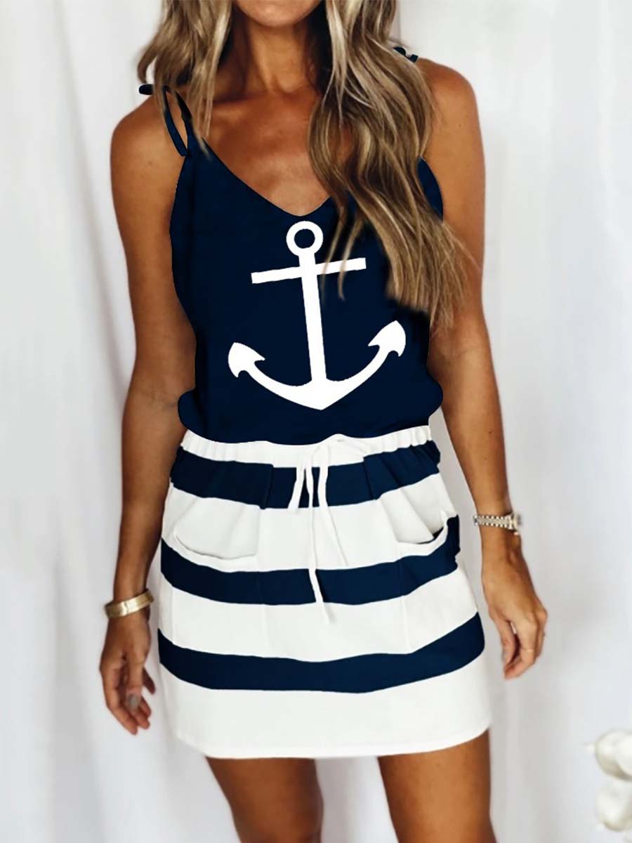 Amsoin Printed Sleeveless Mini Dress