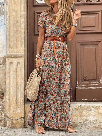 Amsoin Boho Style V-neck Floral Dress