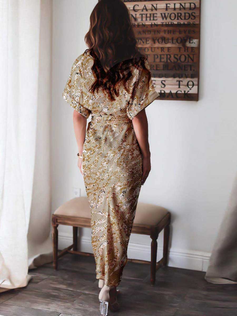 Amsoin Print High Waist Belt Dress