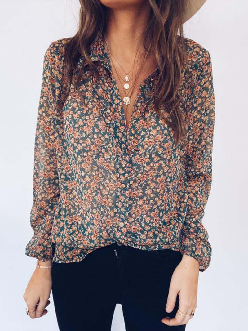 Amsoin Floral Chiffon Blouse