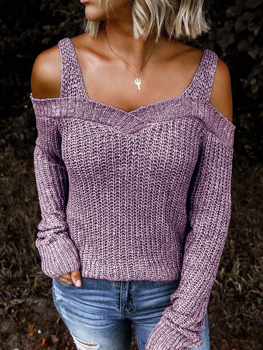 Amsoin off-Shoulder Knitted Sweater