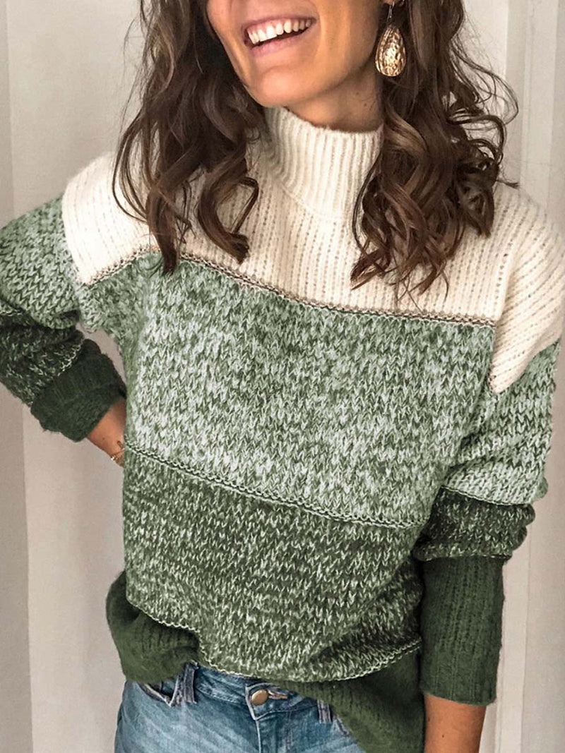 Amsoin High Neck Striped Knit Jumper